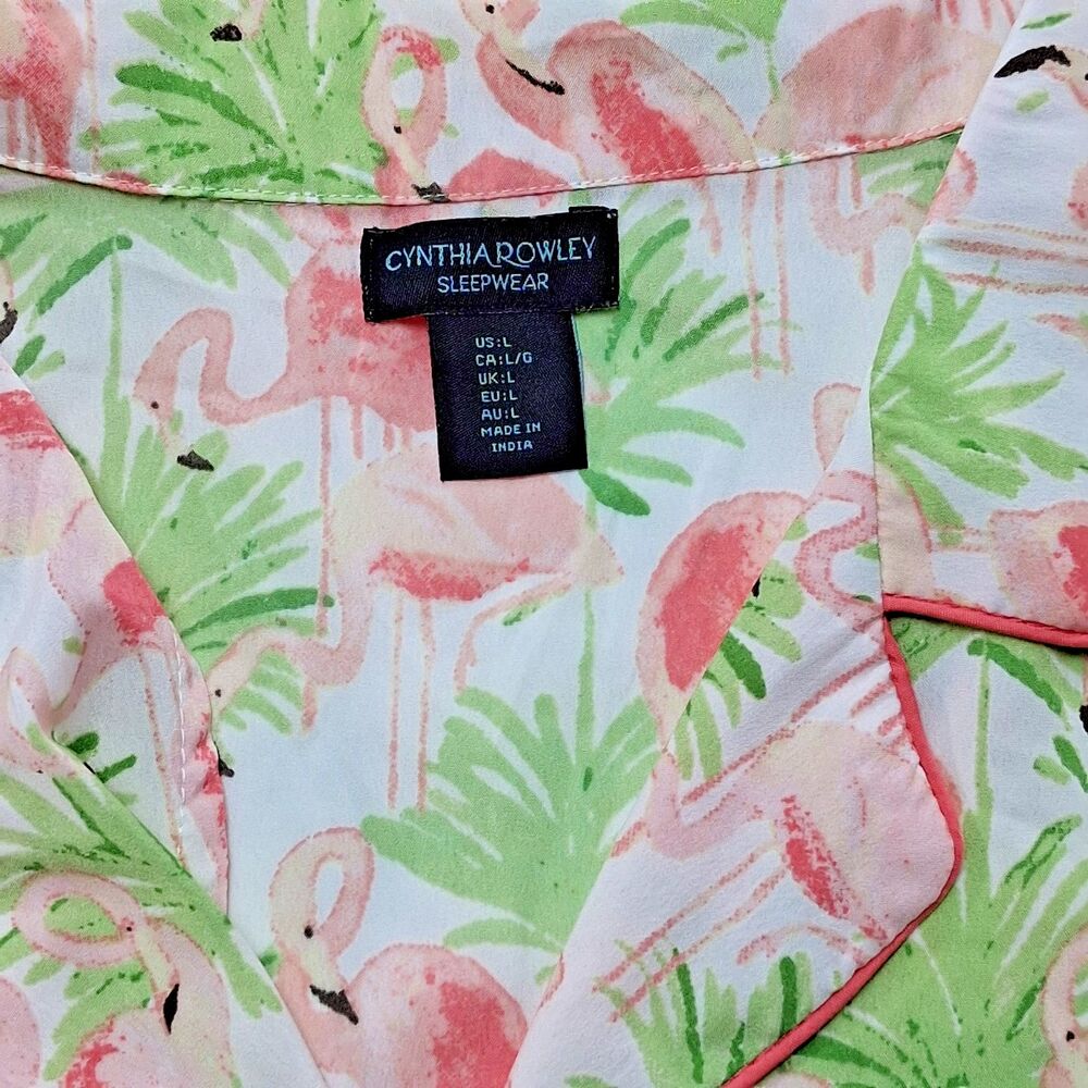 Cynthia Rowley Flamingo Palm Leaf Pajama Set Tropical Coastal Chic Loungewear  L - Picture 6 of 10